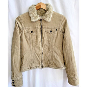 Abercrombie & Fitch VTG Y2K Beige Corduroy Sherpa Lined Trucker Jacket Size M